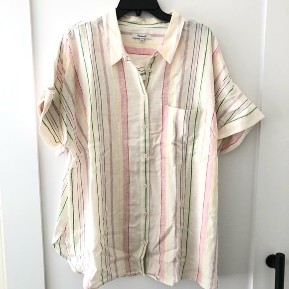 Madewell Linen Blend Rainbow Stripes Button Up Shirt 2X - Picture 3 of 11